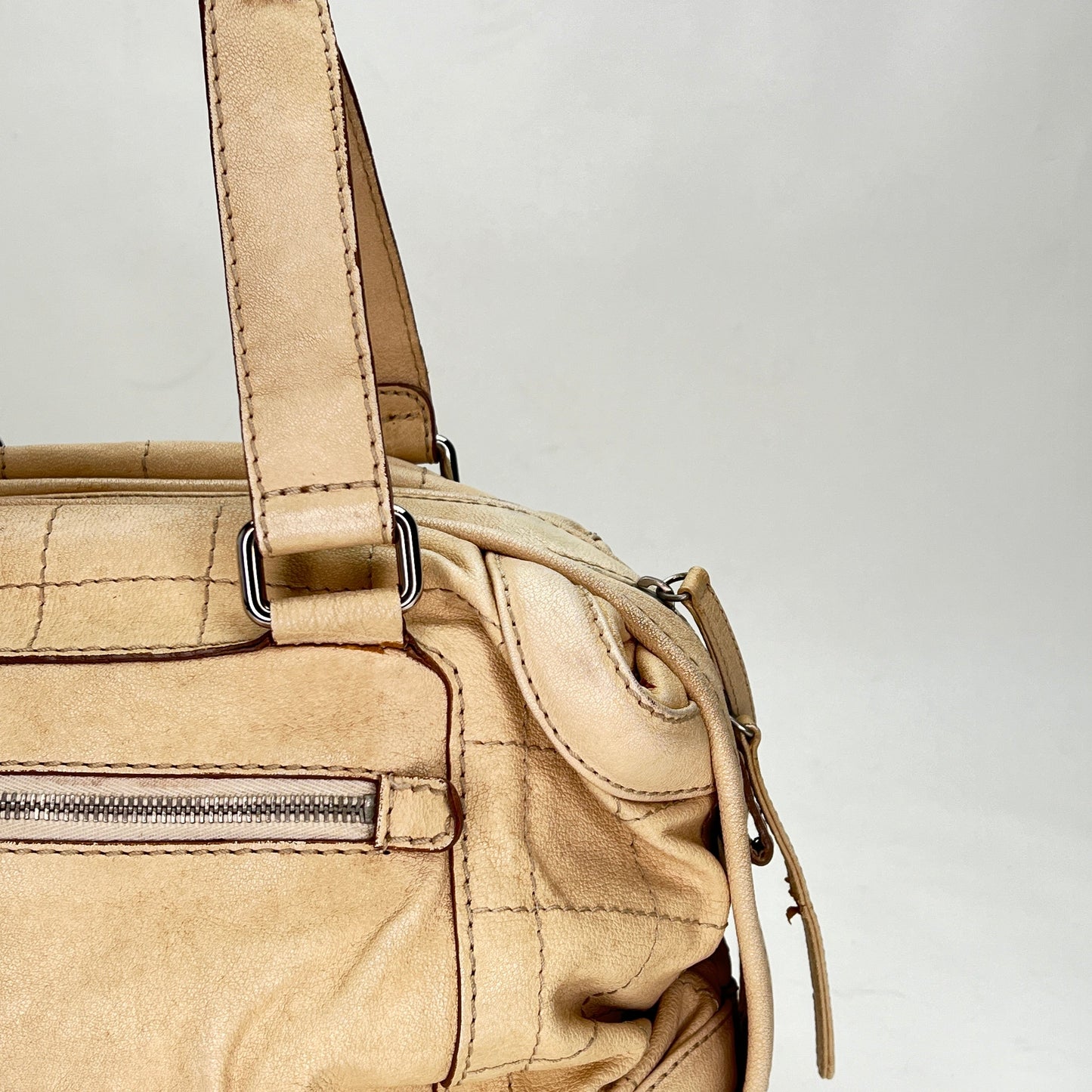 Vintage Chocolate Bar Boston Cream Shoulder Bag in Calfskin, Silver hardware