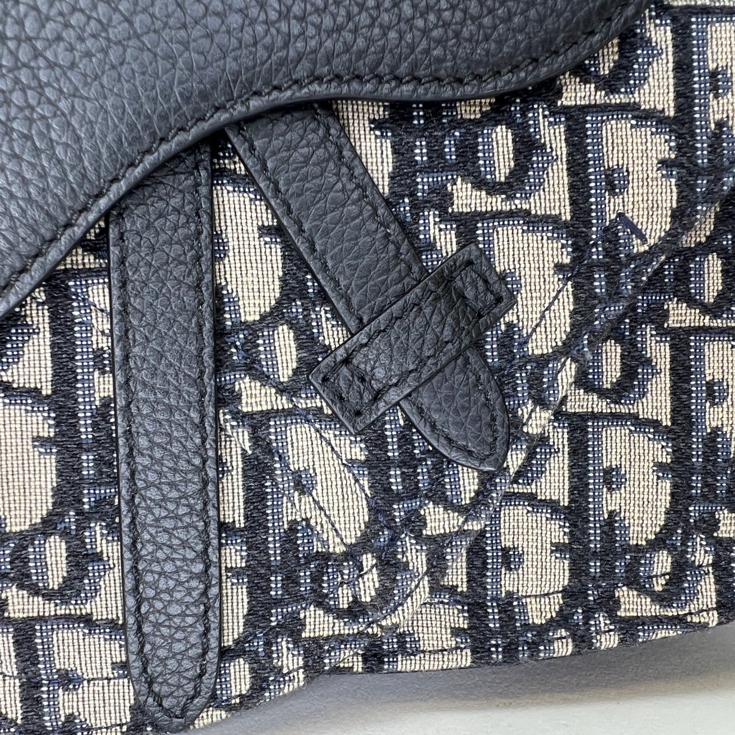 Saddle Navy Shoulder Bag in Jacquard, Gold hardware