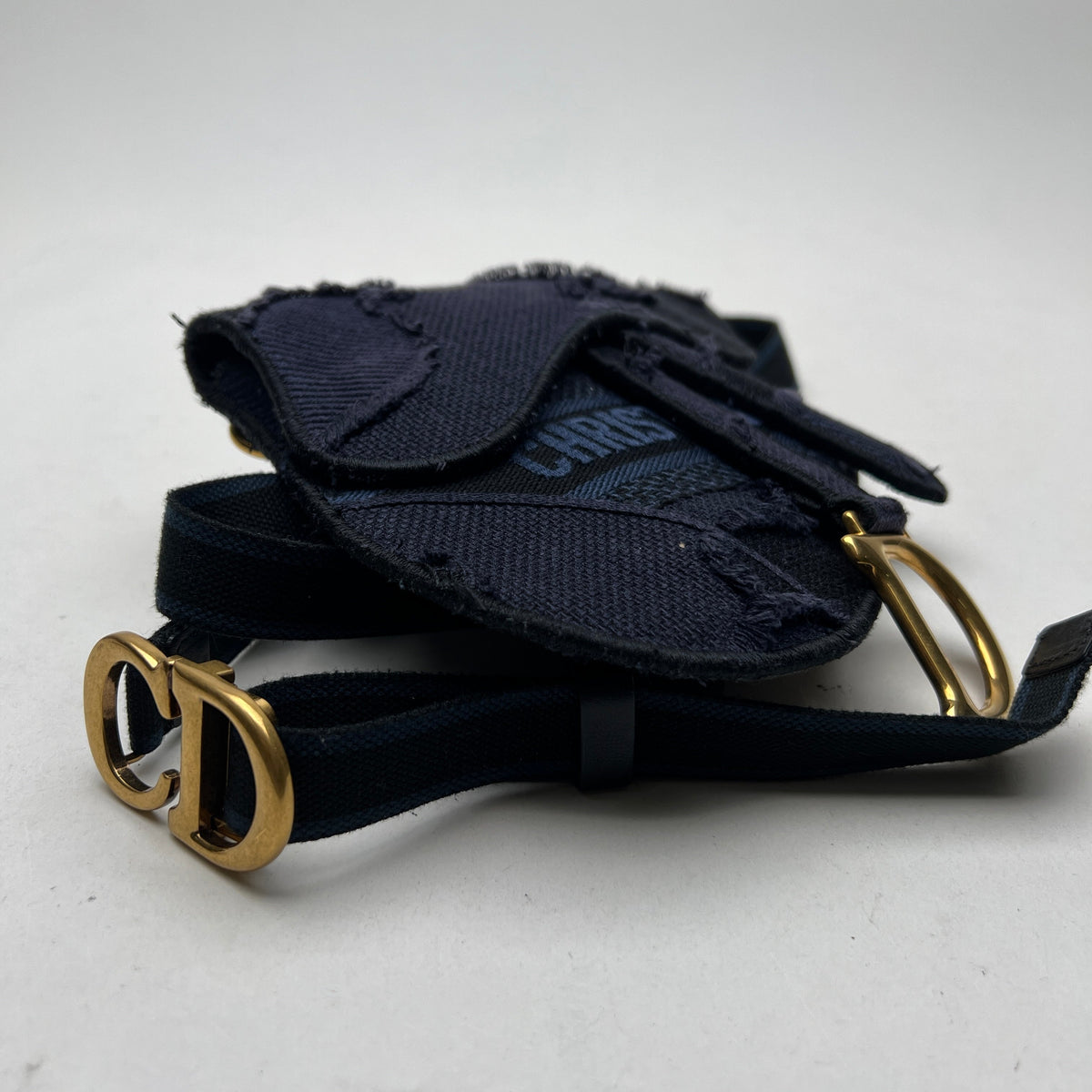 Saddle Navy Belt Bag in Jacquard, Gold hardware