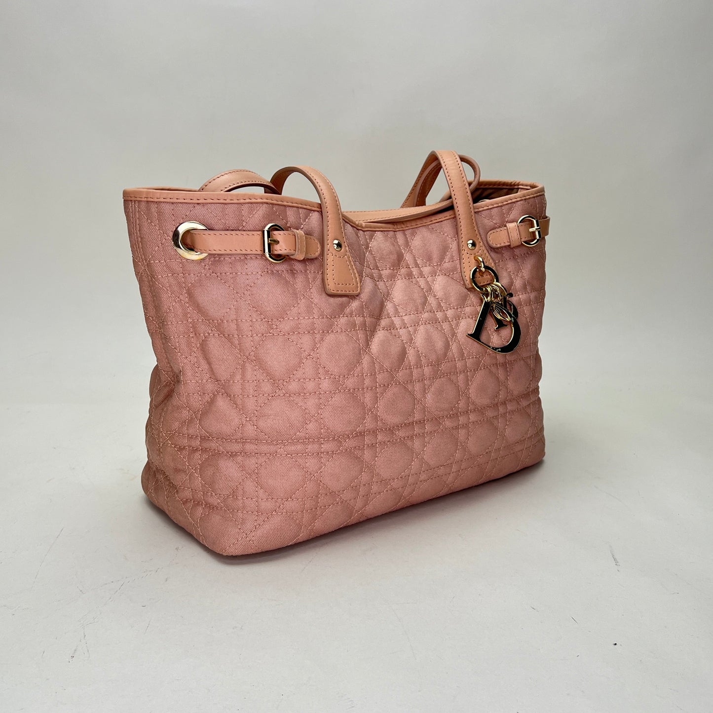 Cannage Pink Tote Bag in Canvas, Gold hardware