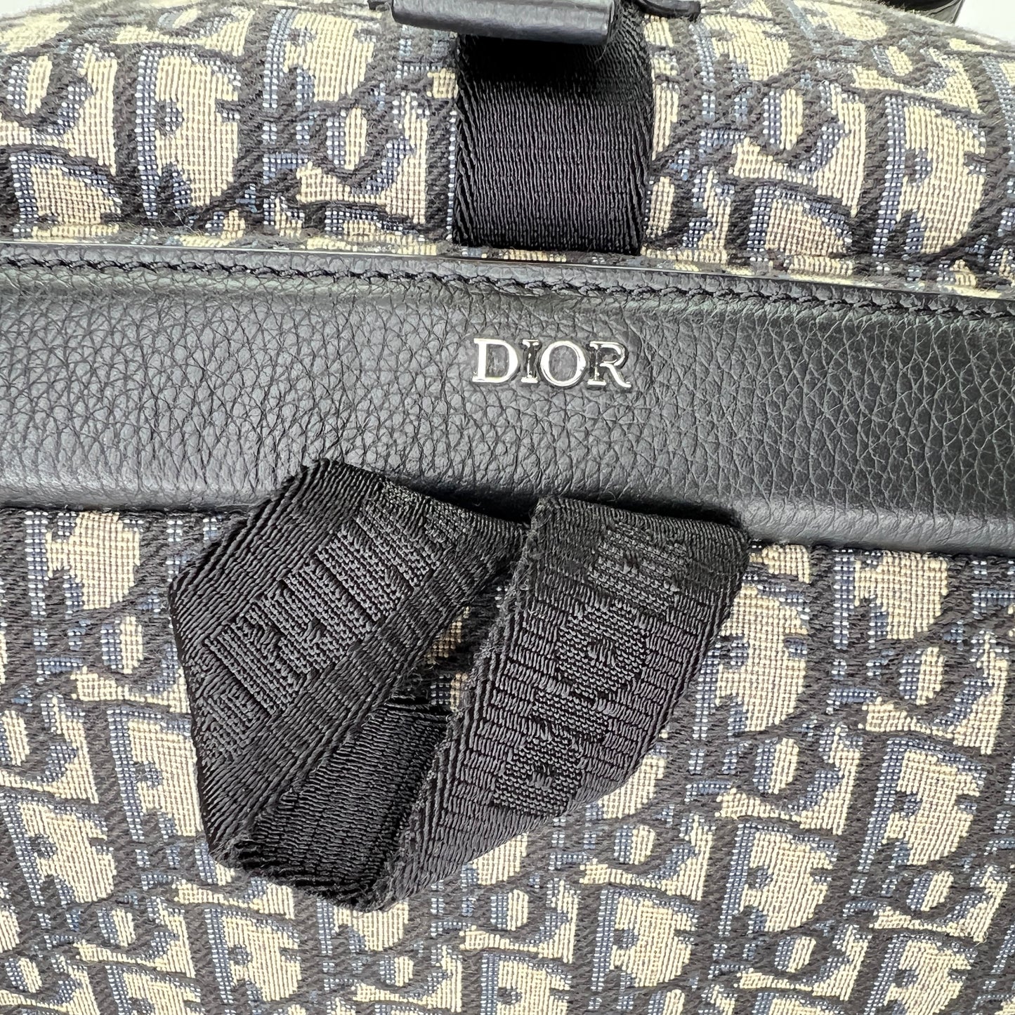 Oblique Navy Backpack in Jacquard, Silver hardware