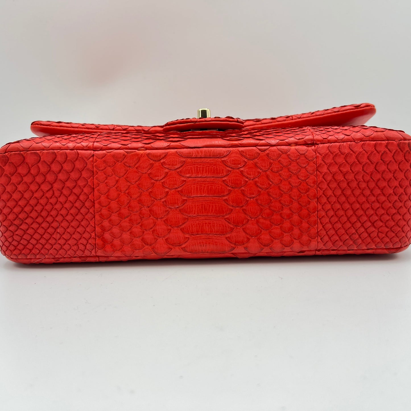 Classic Double Flap Medium Red Shoulder Bag in Python Leather, Gold hardware