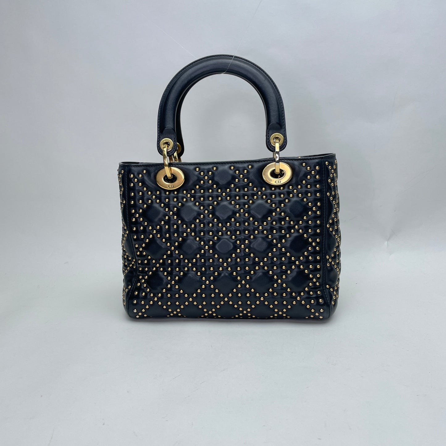Lady Dior Medium Black Top Handle Bag in Lambskin, Gold hardware