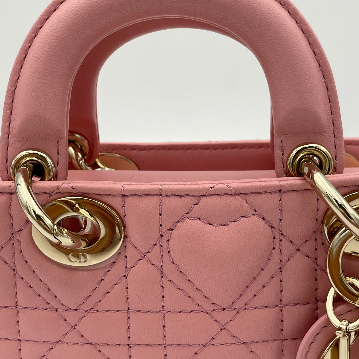 D-Joy Micro Pink Top Handle Bag in Lambskin, Light Gold hardware