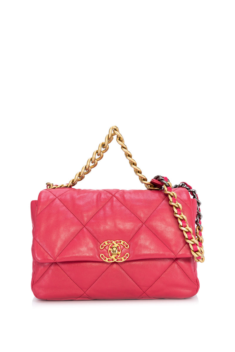 C19 Large Pink Shoulder Bag in Lambskin, Mixed hardware