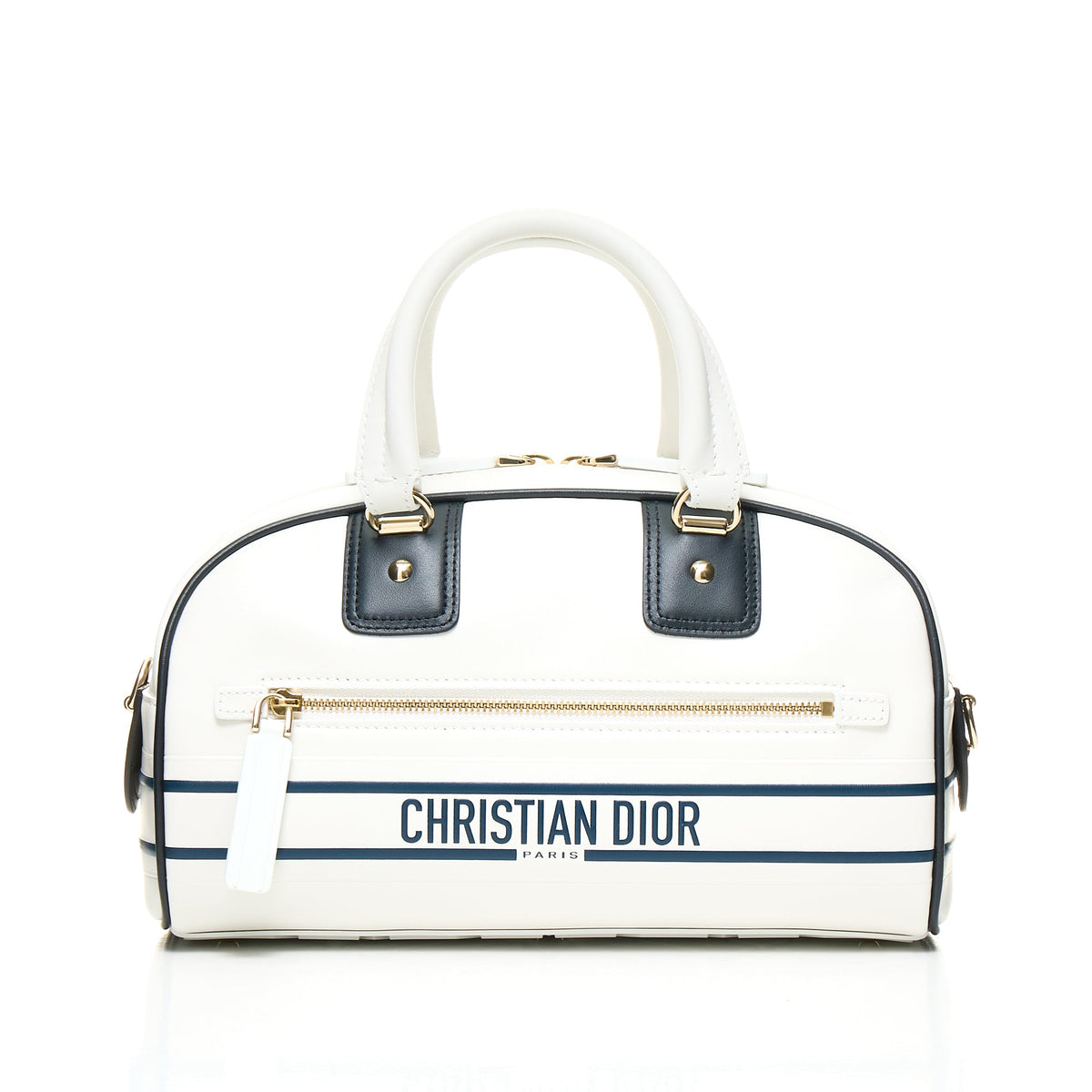Vibe Medium White Top Handle Bag in Calfskin, Gold hardware