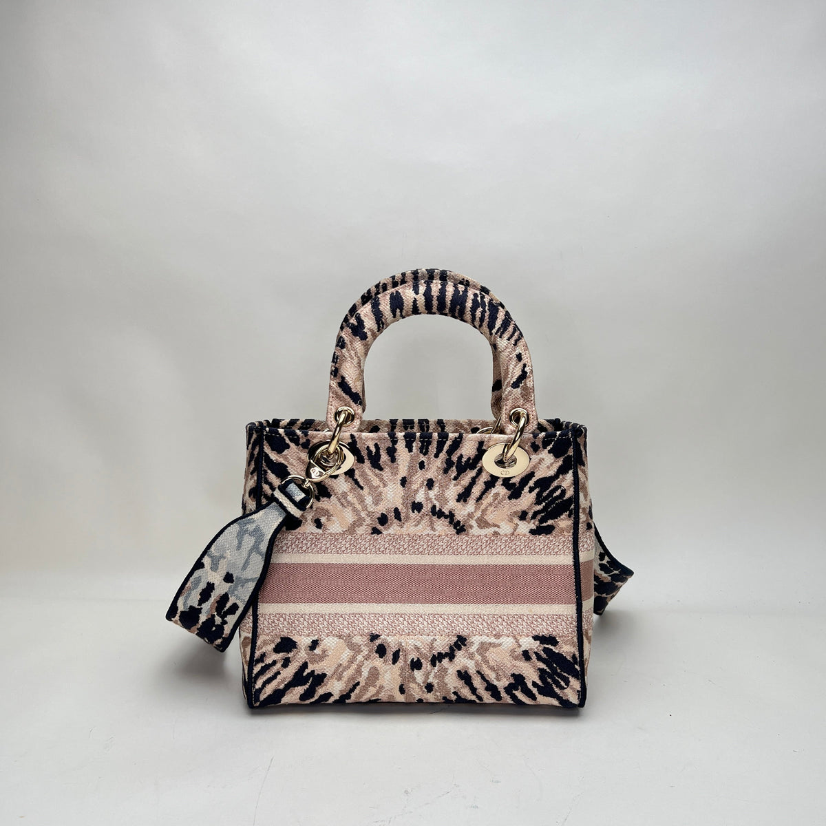Lady D-lite Medium Multi-colour Top Handle Bag in Canvas, Light Gold hardware