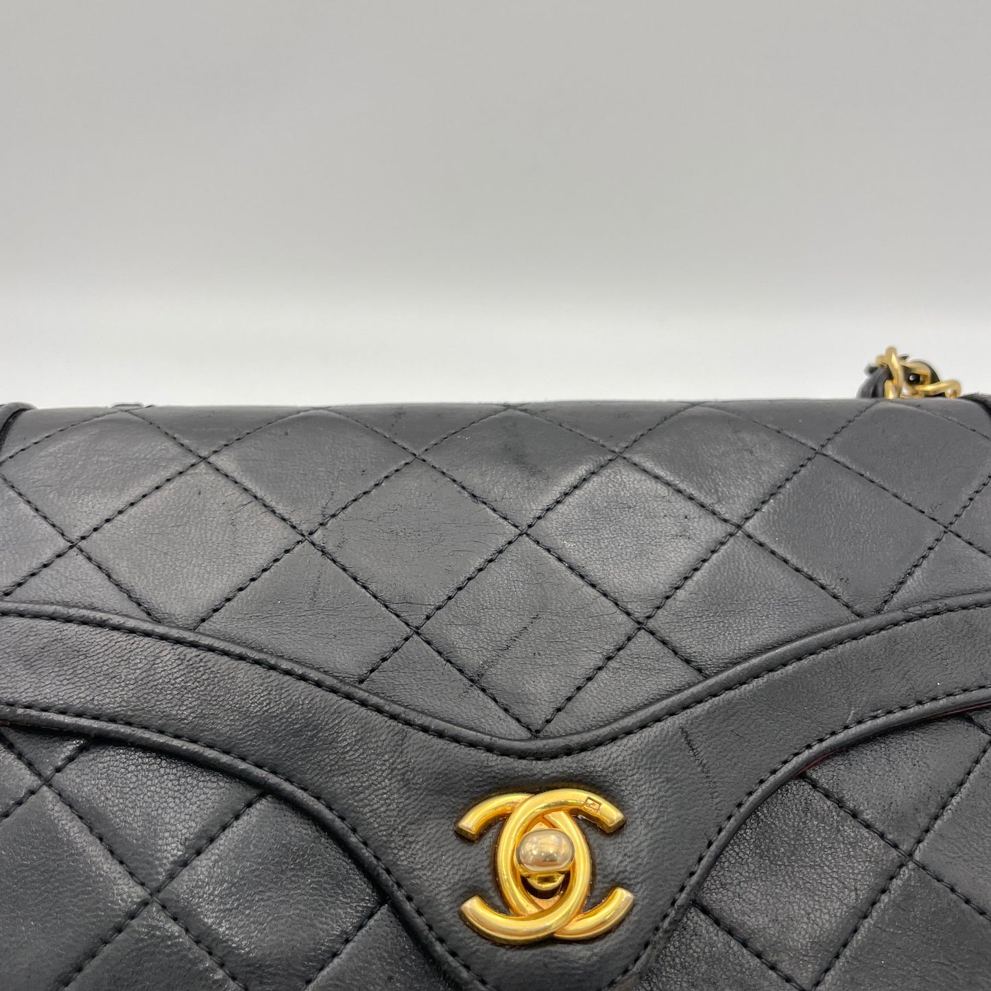 Matelasse Coco Mark Black Crossbody Bag in Lambskin, Gold hardware