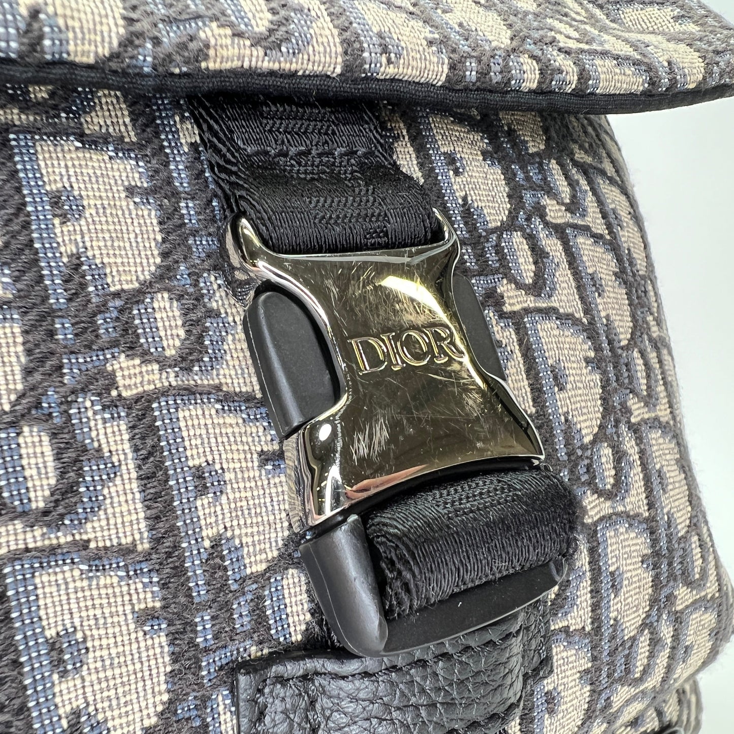 Oblique Navy Backpack in Jacquard, Silver hardware