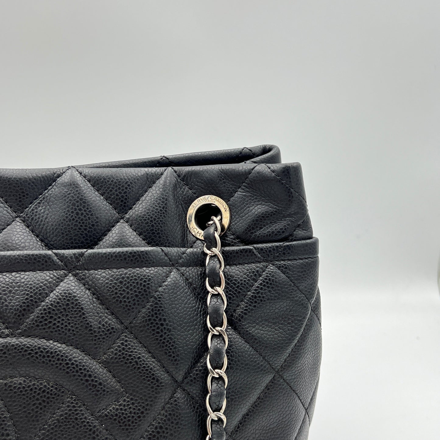 Matelasse Chain Black Tote Bag in Caviar Leather, Silver hardware