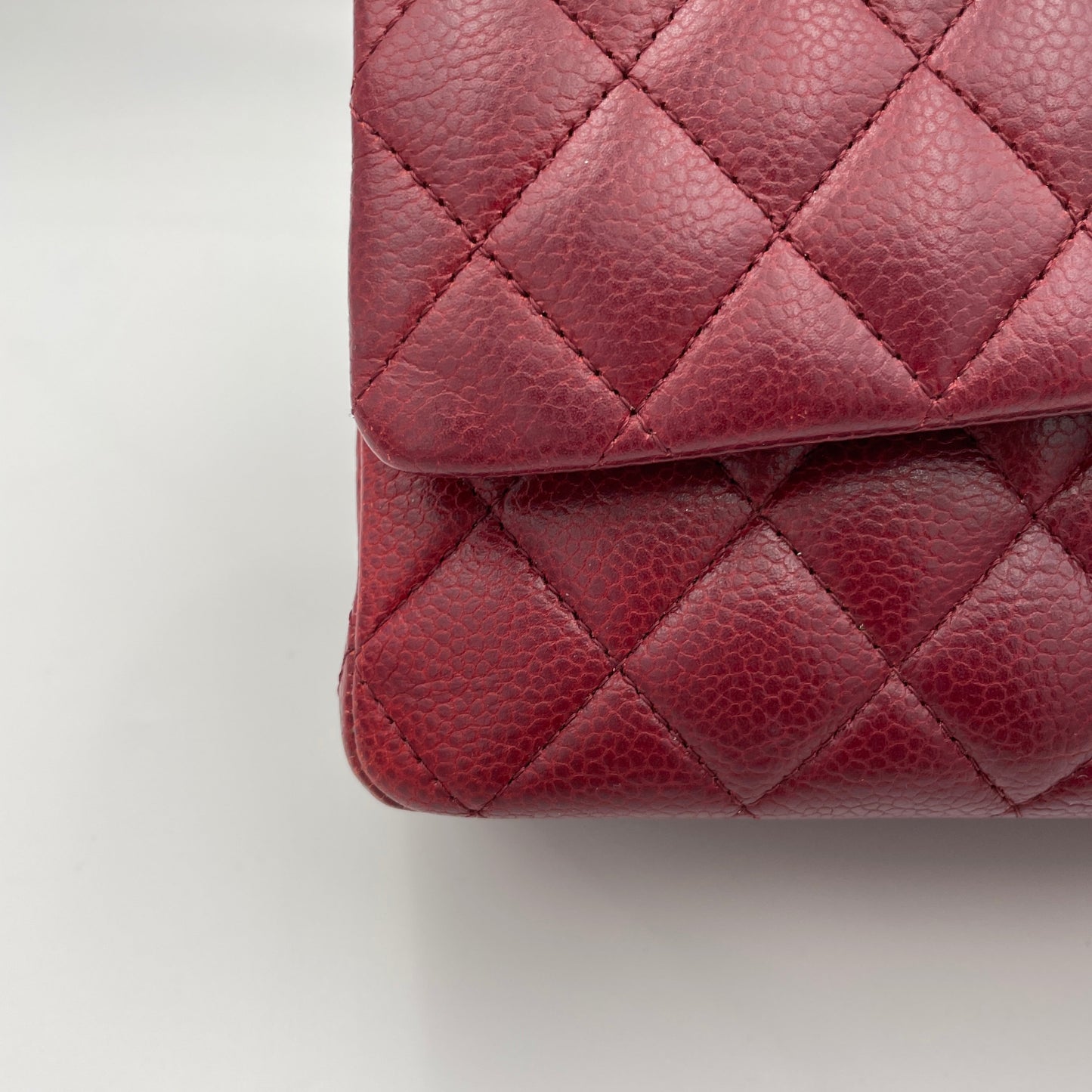 Classic Double Flap Medium Red Shoulder Bag in Caviar Leather, Silver hardware