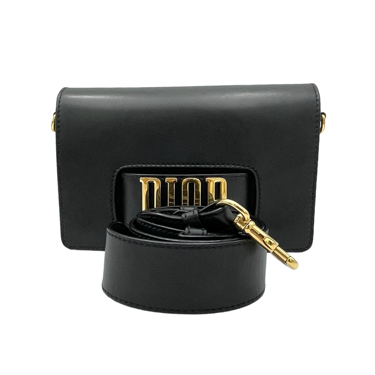 J'adior Black Crossbody Bag in Calfskin, Gold hardware