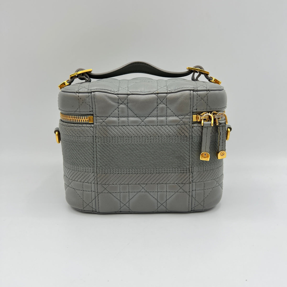 Travel Small Grey Vanity Bag in Lambskin, Gold hardware