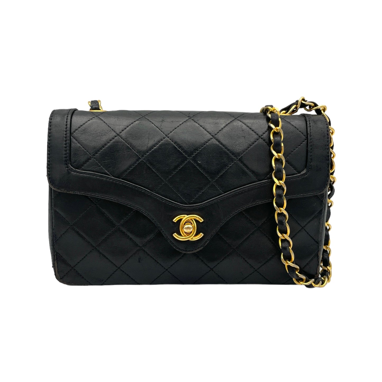 Matelasse Coco Mark Black Crossbody Bag in Lambskin, Gold hardware