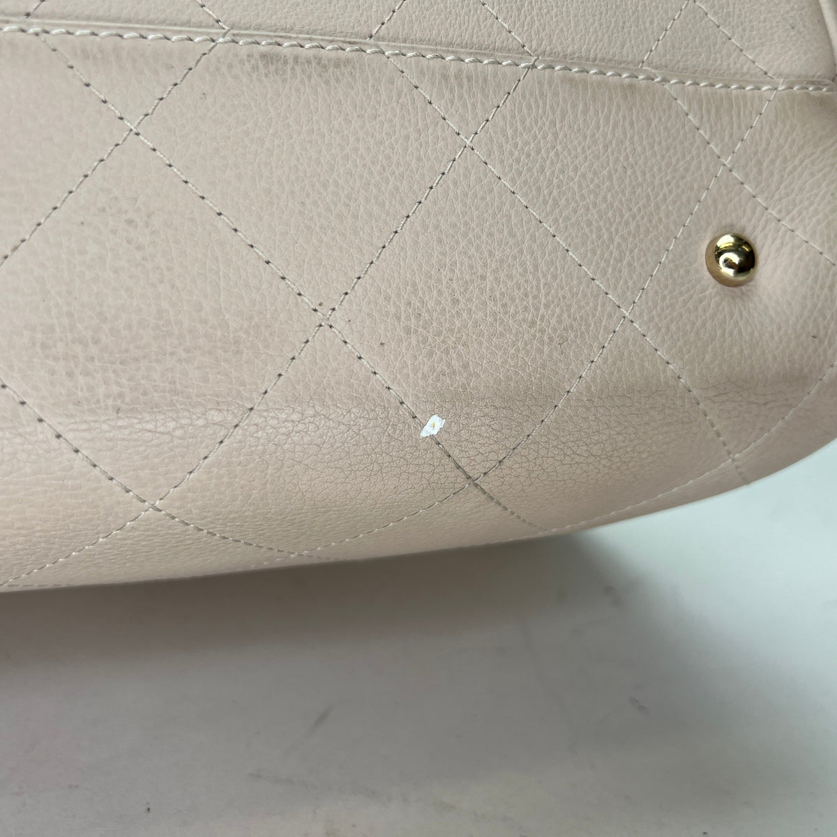 Stitched Shopping Beige Top Handle Bag in, Gold hardware