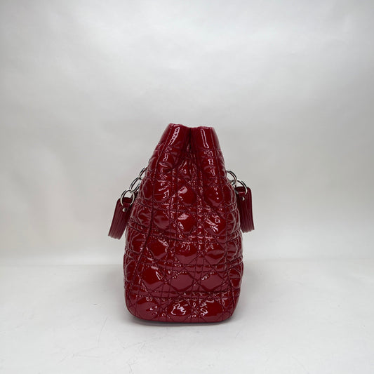 Cannage Shopping Red Tote Bag in Patent Leather, Silver hardware