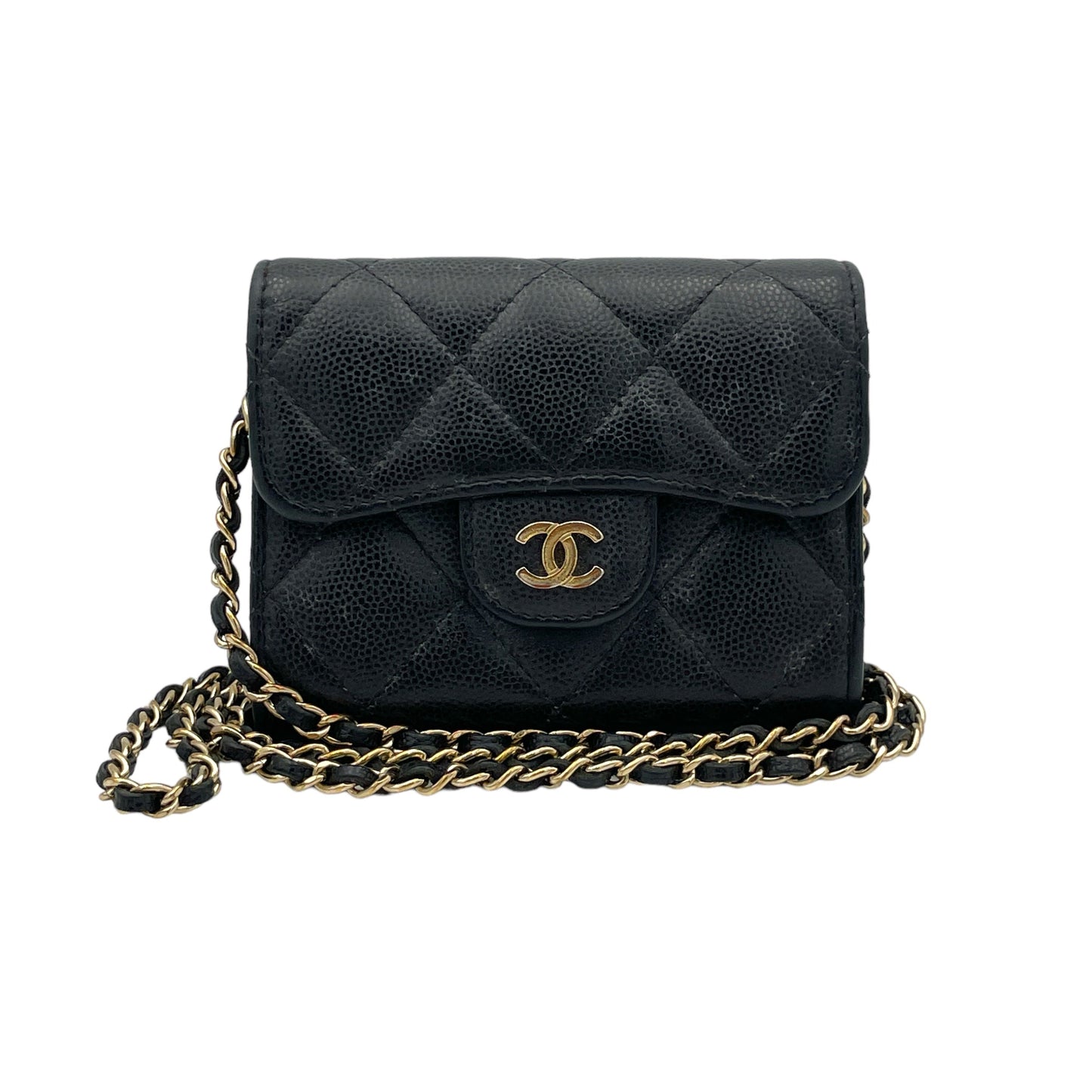 MATELASSE QUILTED Black Wallet on Chain in Caviar Leather, Gold hardware