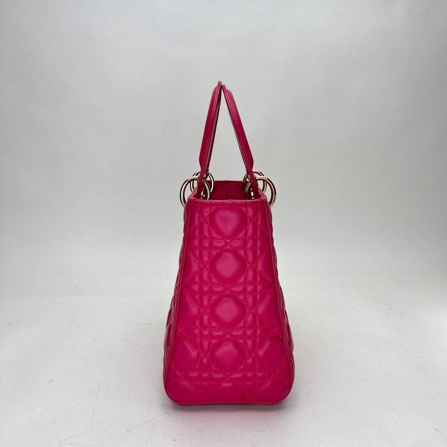 Lady Dior Medium Pink Top Handle Bag in Lambskin, Gold hardware