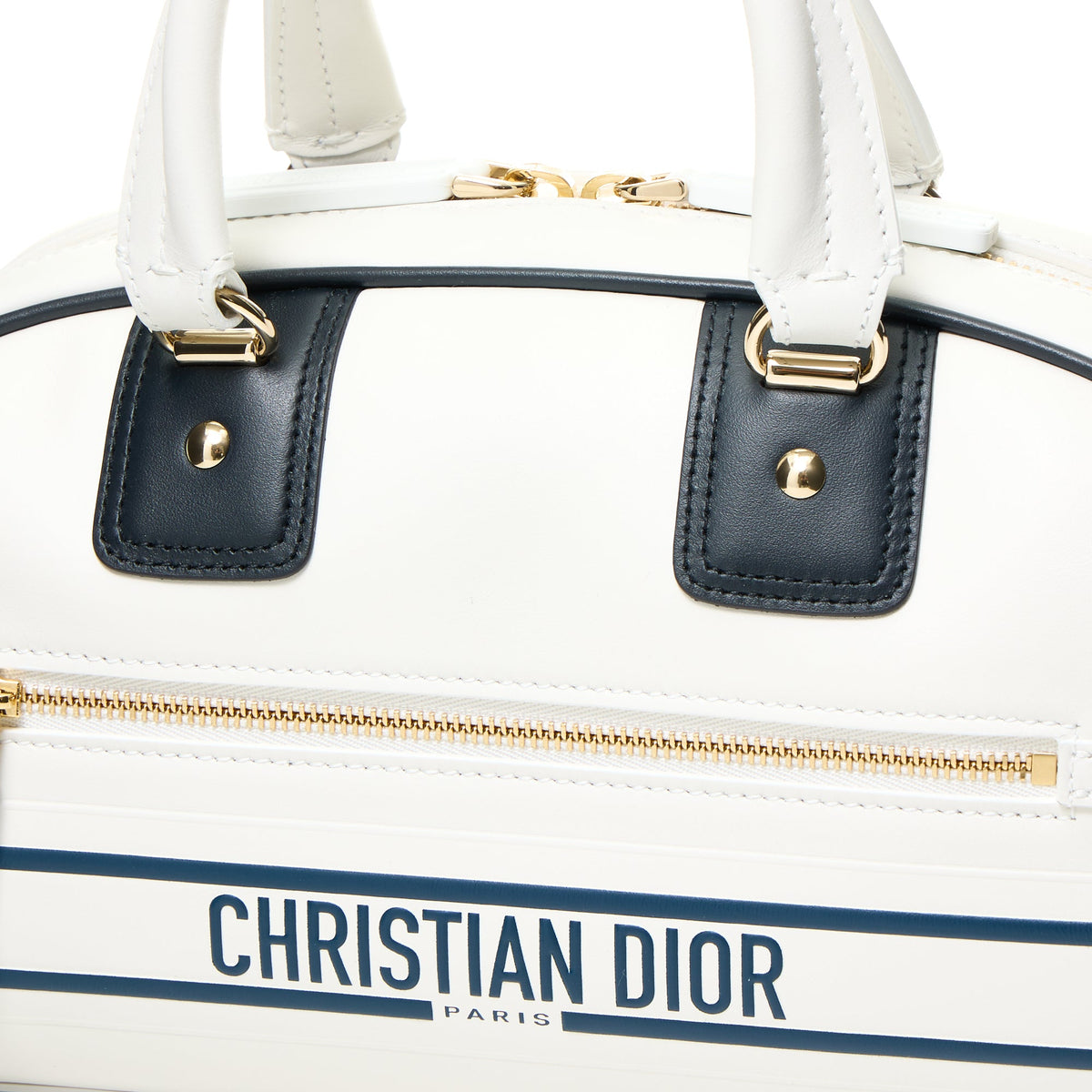 Vibe Medium White Top Handle Bag in Calfskin, Gold hardware