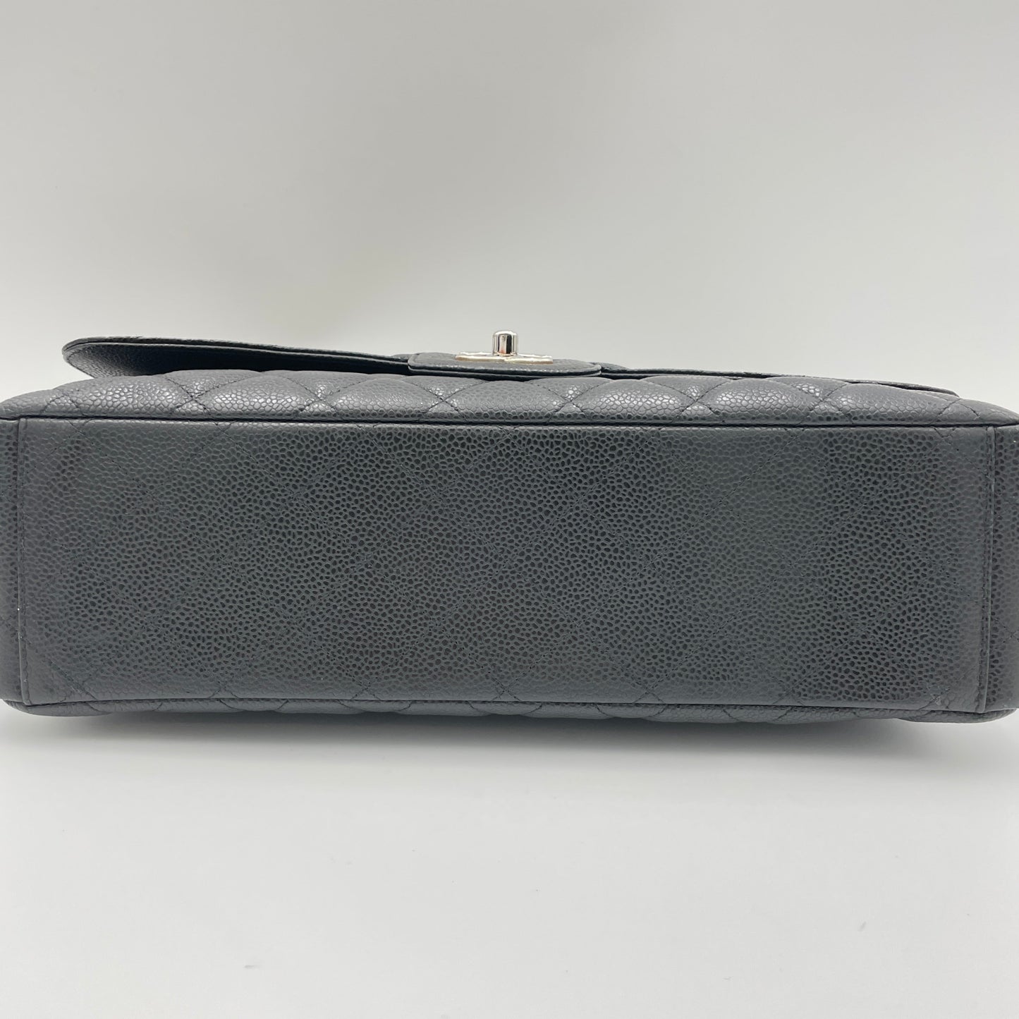 Classic Flap Maxi Black Shoulder Bag in Caviar Leather, Silver hardware