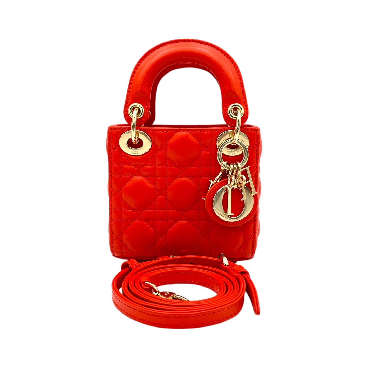 Lady Dior Micro Orange Top Handle Bag in Lambskin, Gold hardware