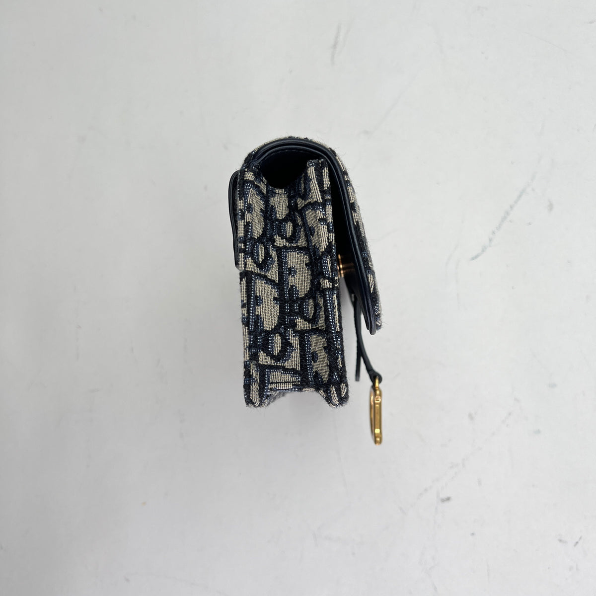 Oblique Saddle Navy Belt Bag in Jacquard, Gold hardware