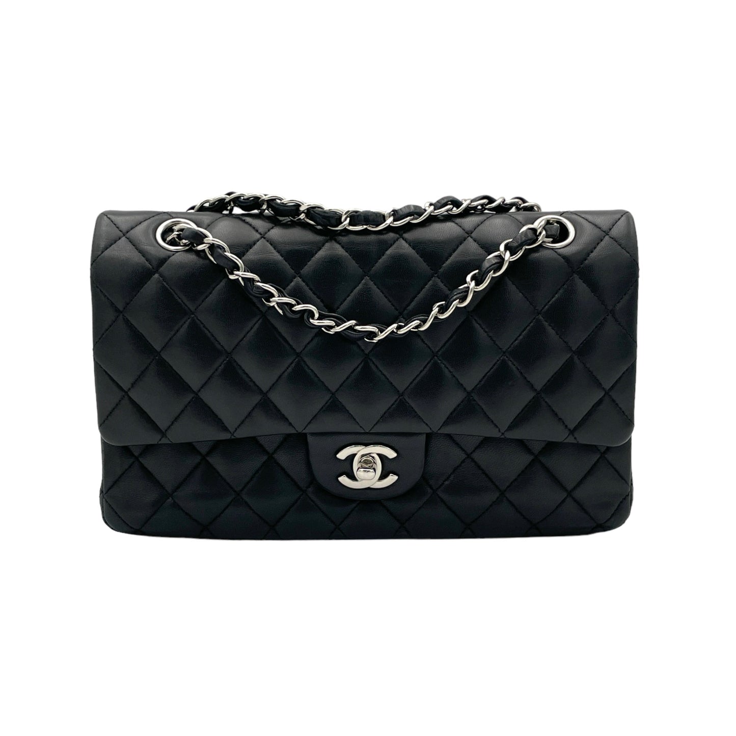Classic Double Flap Medium Shoulder bag in Lambskin, Silver Hardware