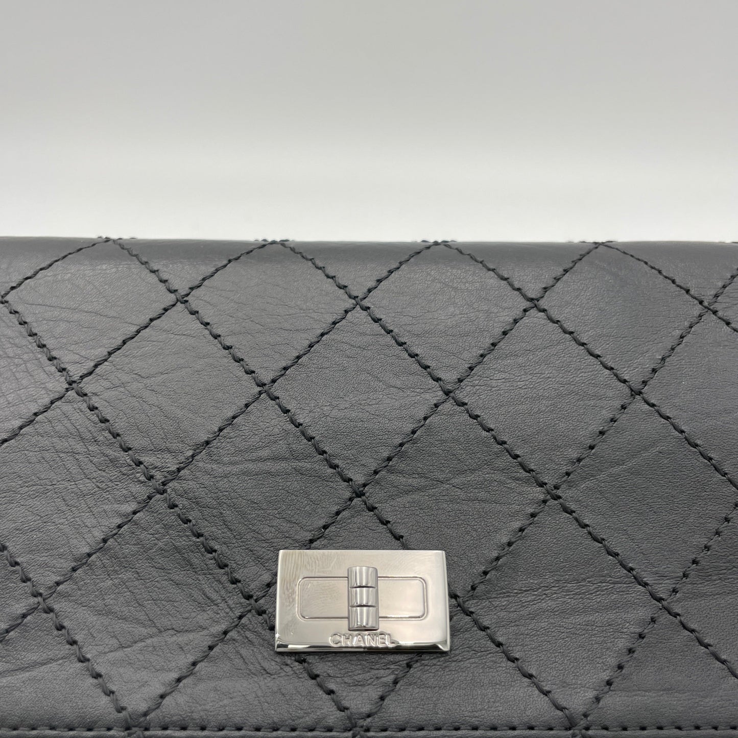 2.55 Black Wallet on Chain in Calfskin, Silver hardware