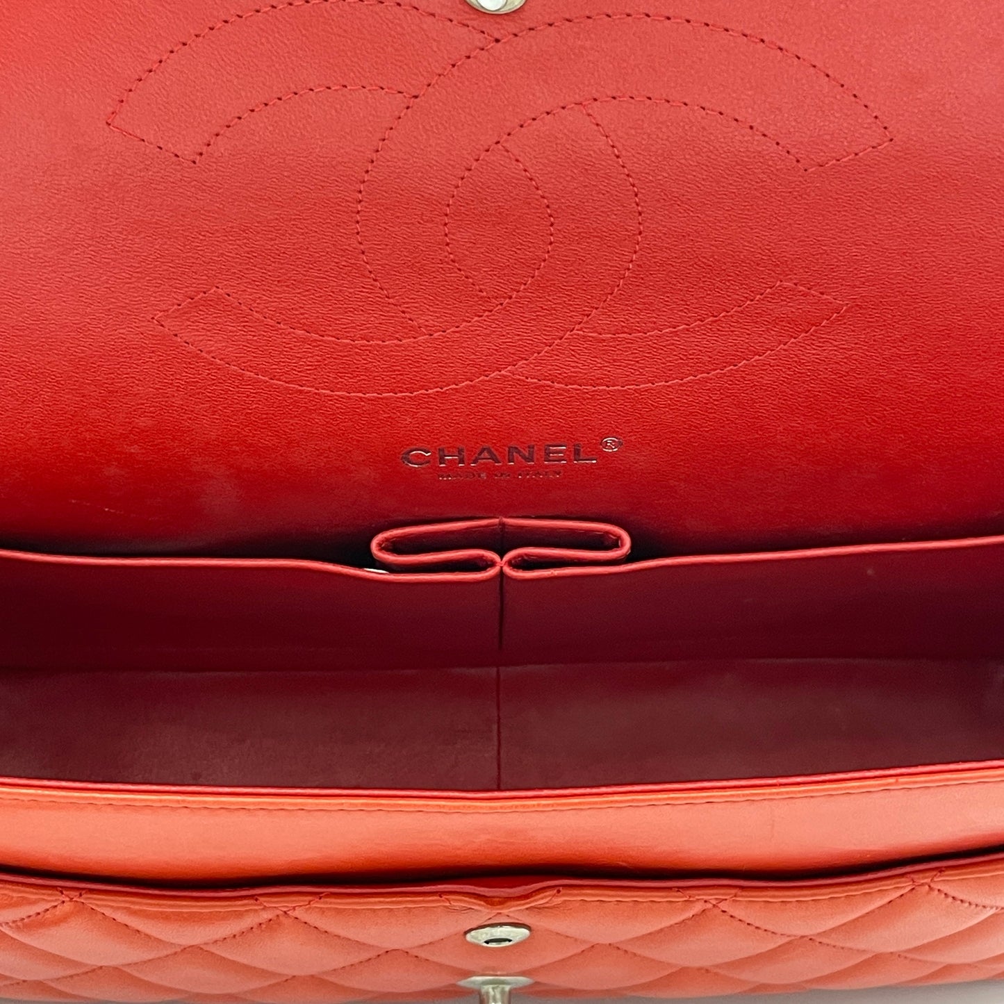 Classic Double Flap Jumbo Red Shoulder Bag in Lambskin, Silver hardware