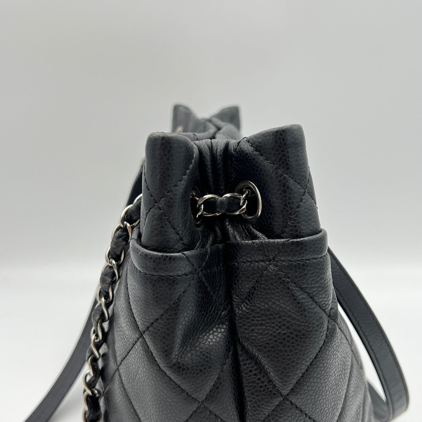 Matelasse Chain Black Tote Bag in Caviar Leather, Silver hardware