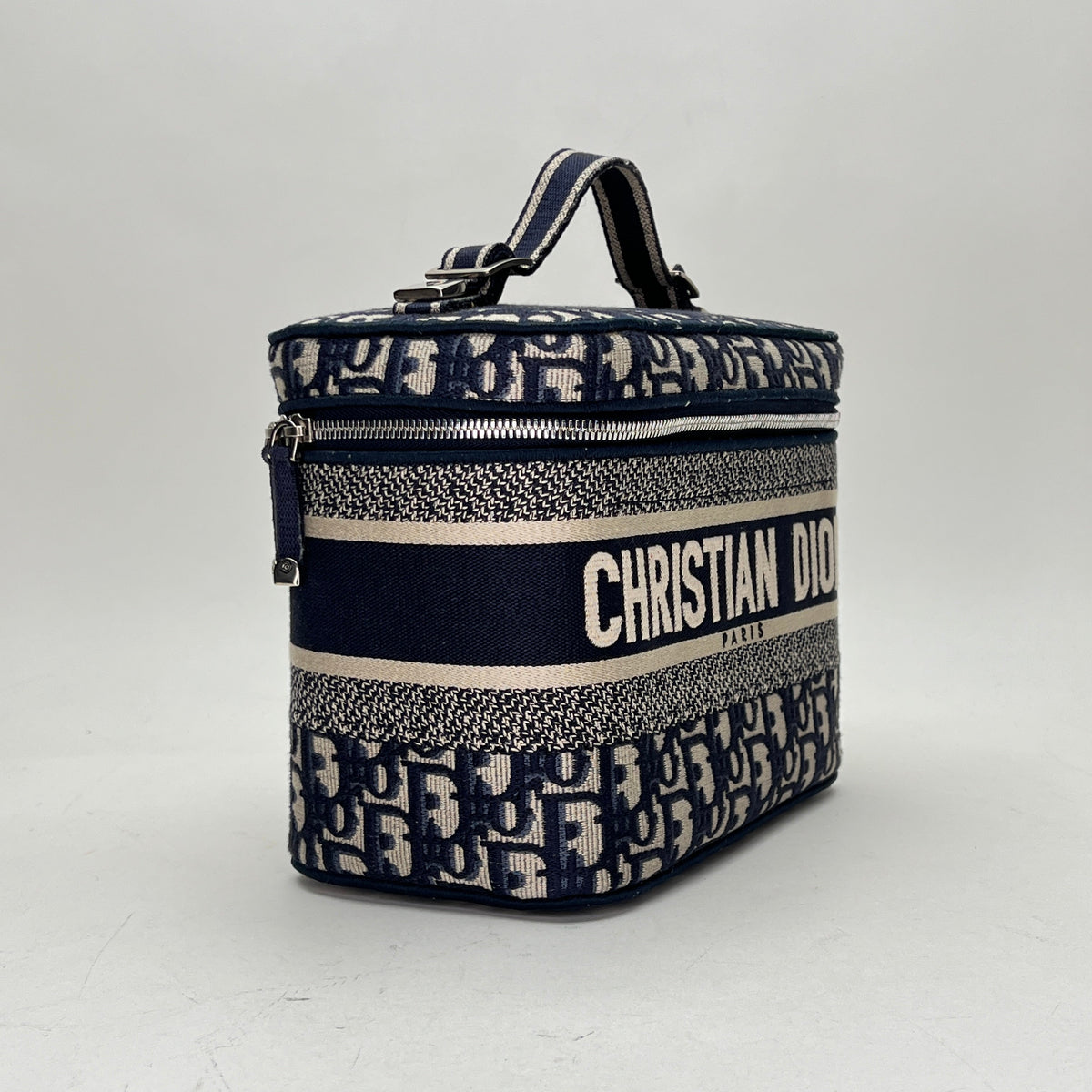 Travel vanity Navy Vanity Bag in Jacquard, Silver hardware