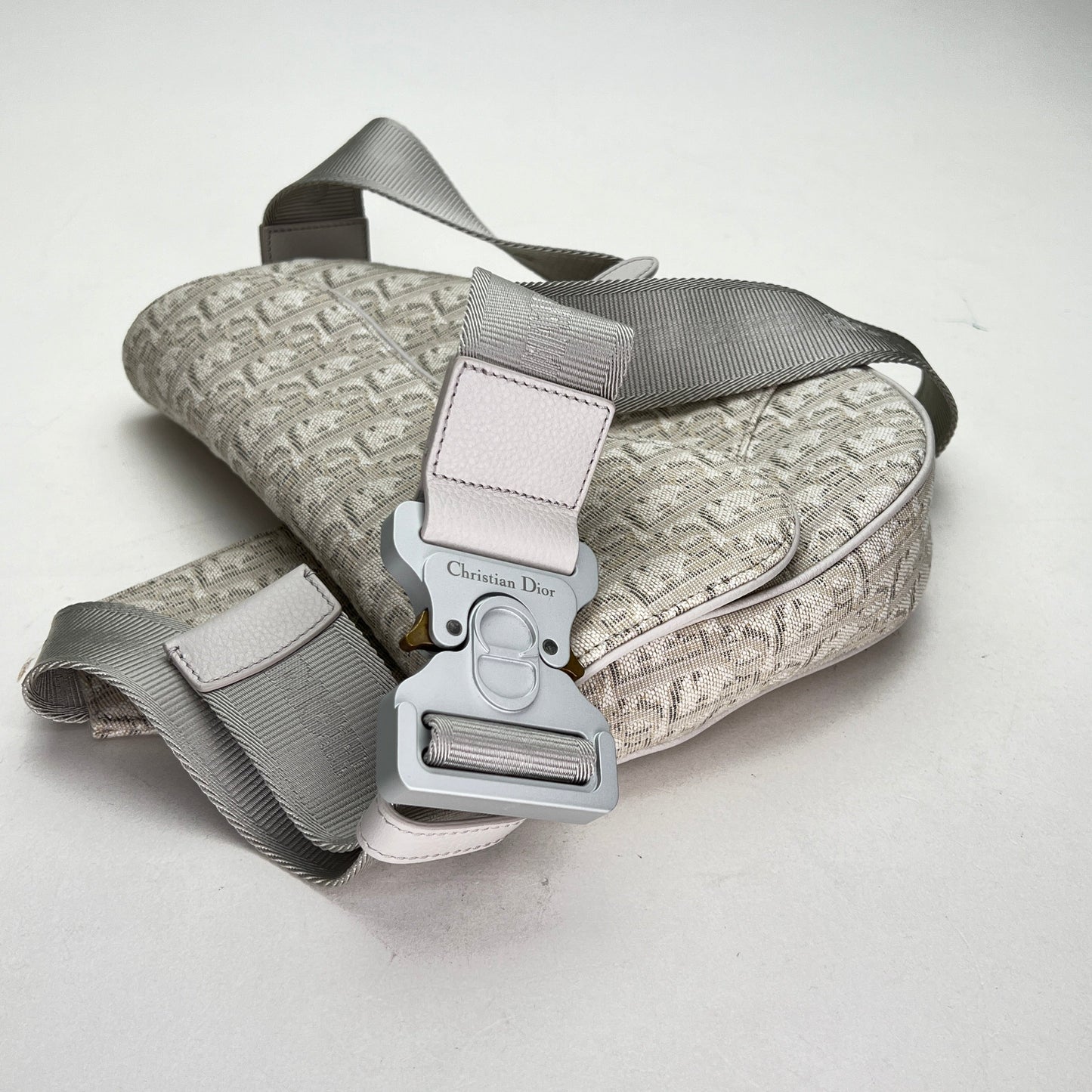 Oblique Saddle Classic White Crossbody Bag in Jacquard, Silver hardware