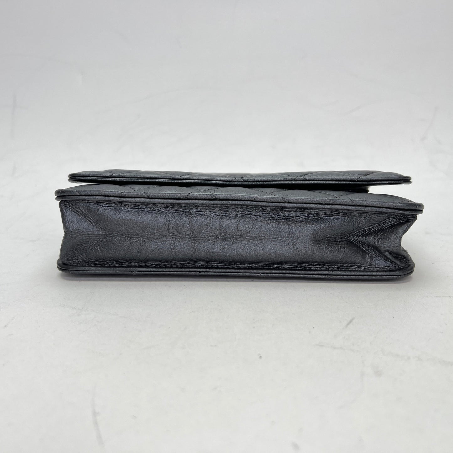 Classic Grey Wallet on Chain in Calfskin, Gunmetal hardware