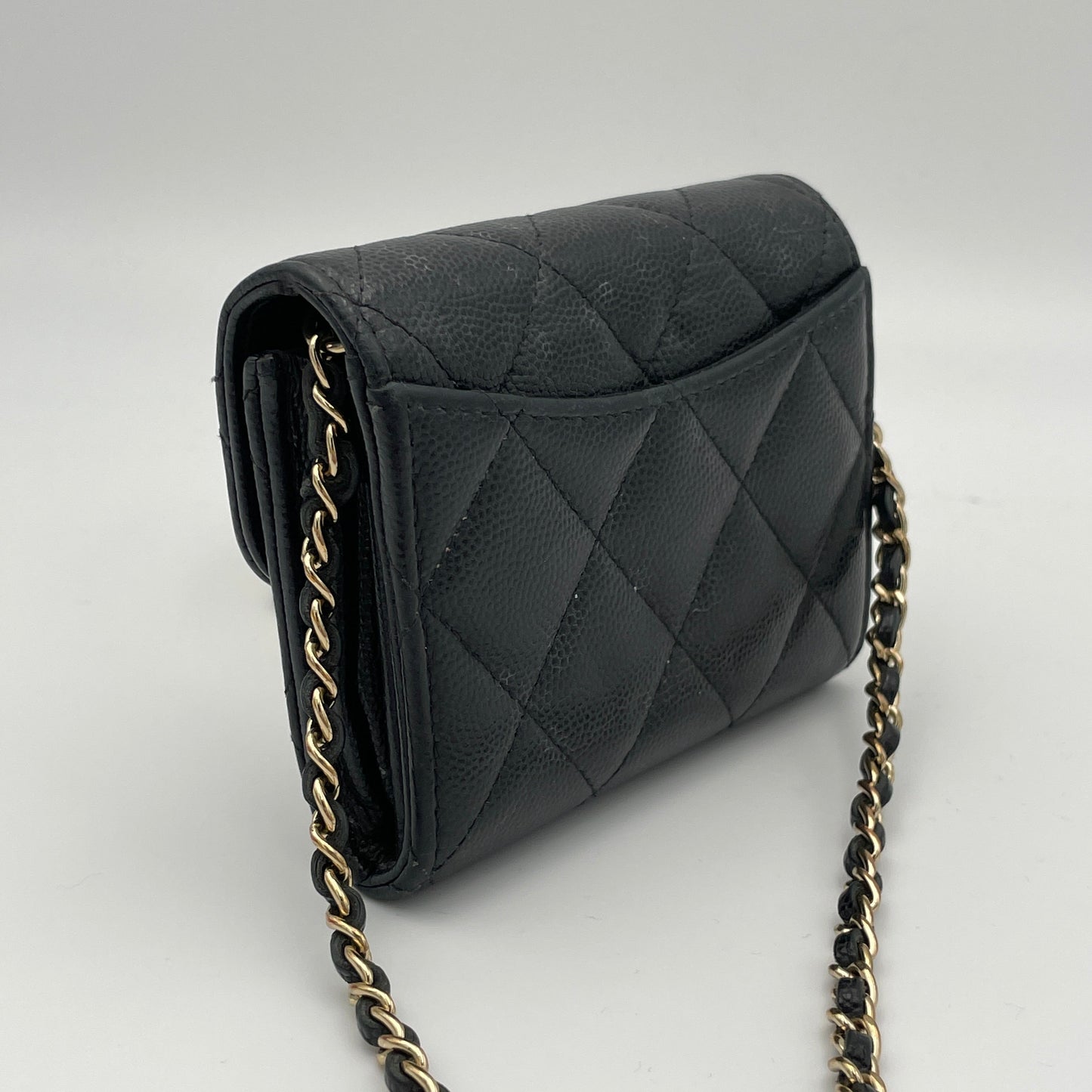 MATELASSE QUILTED Black Wallet on Chain in Caviar Leather, Gold hardware