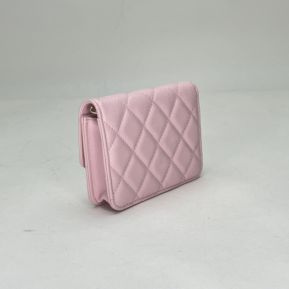 Classic Flap Chain Mini Pink Card Holder in Caviar Leather, Gold hardware