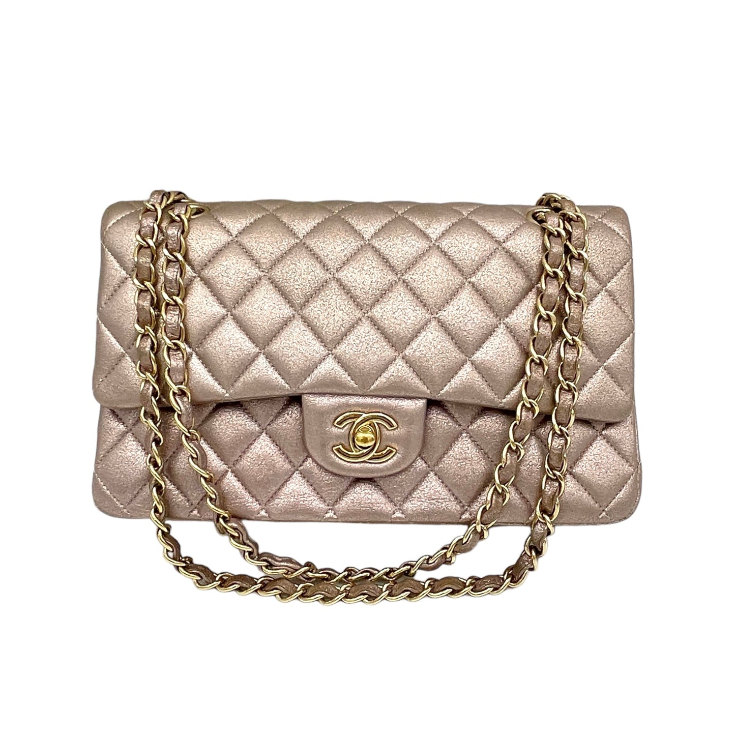 Classic Double Flap Medium Coral Shoulder Bag in Lambskin, Gold hardware