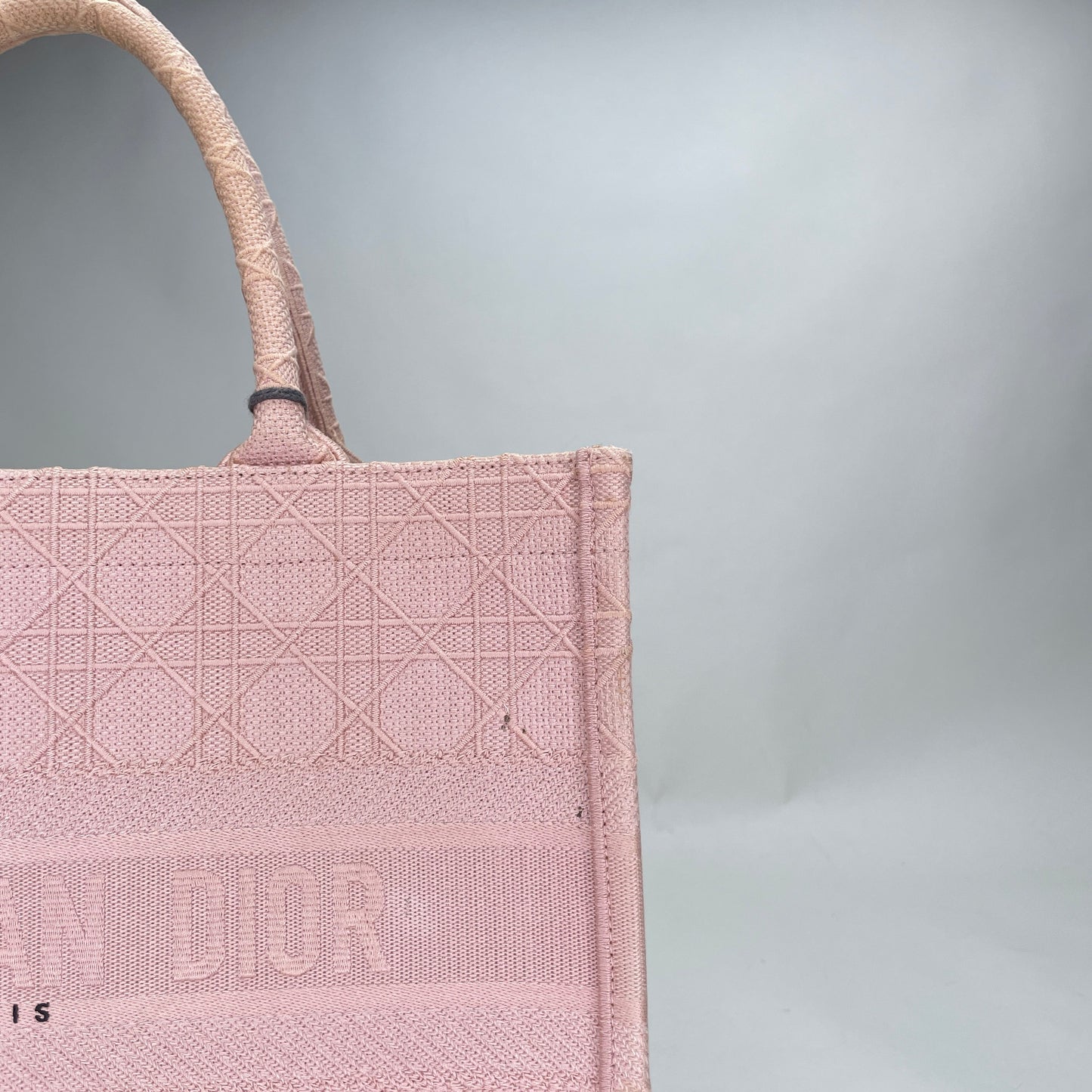 Embroidered Cannage Book Tote Medium Pink Tote Bag in Canvas