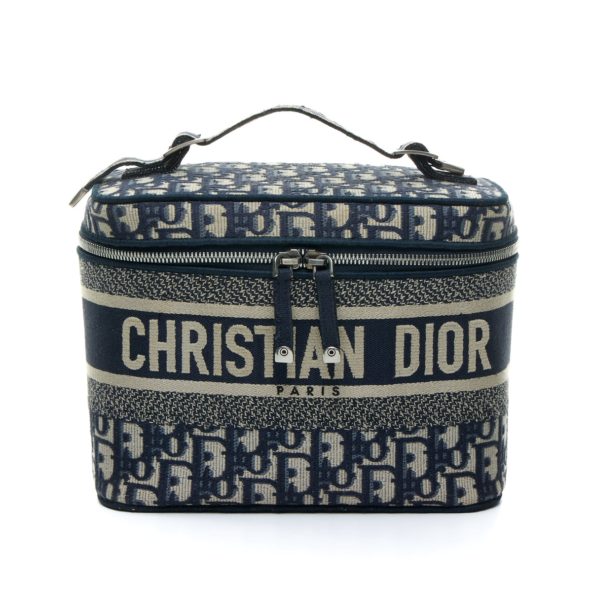 Oblique Vanity Navy Top Handle Bag in Jacquard, Silver hardware