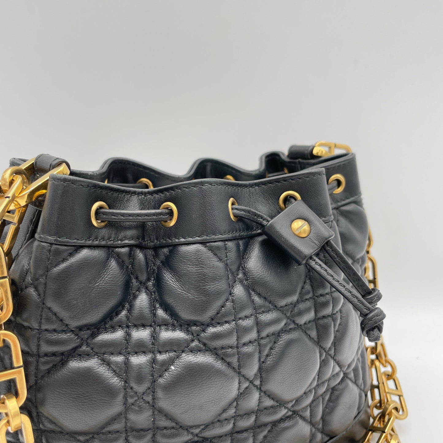 Jolie Bucket Black Crossbody Bag in Lambskin, Gold hardware