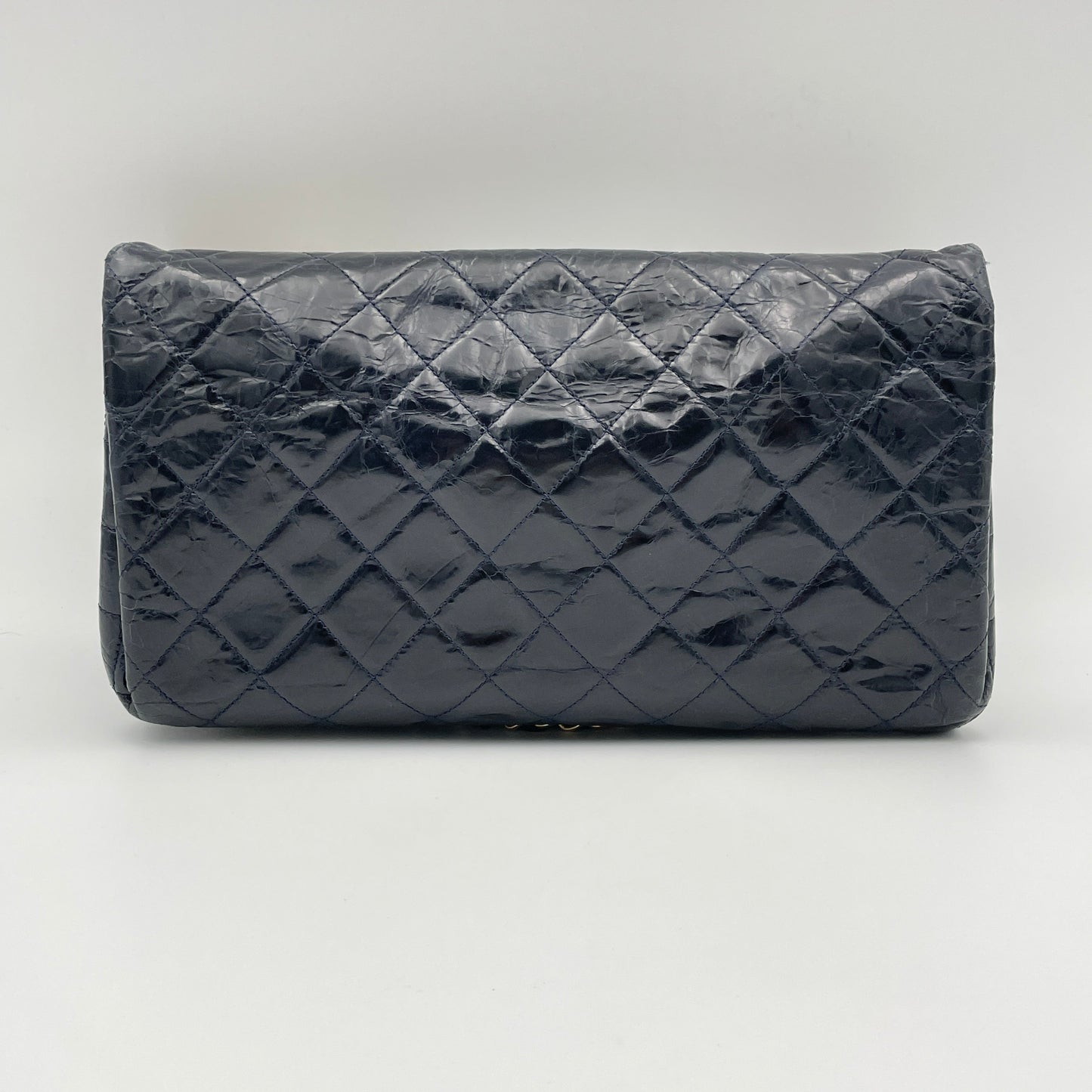 CC Turnlock Crinkled Navy Shoulder Bag in Calfskin, Gold hardware