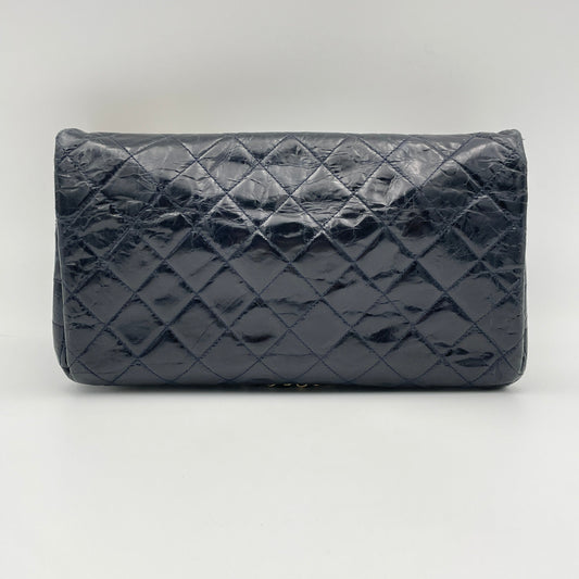 CC Turnlock Crinkled Navy Shoulder Bag in Calfskin, Gold hardware