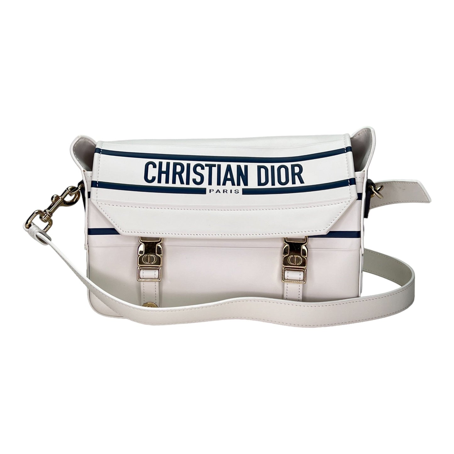 Diorcamp Small White Messenger Bag in Calfskin, Light Gold hardware