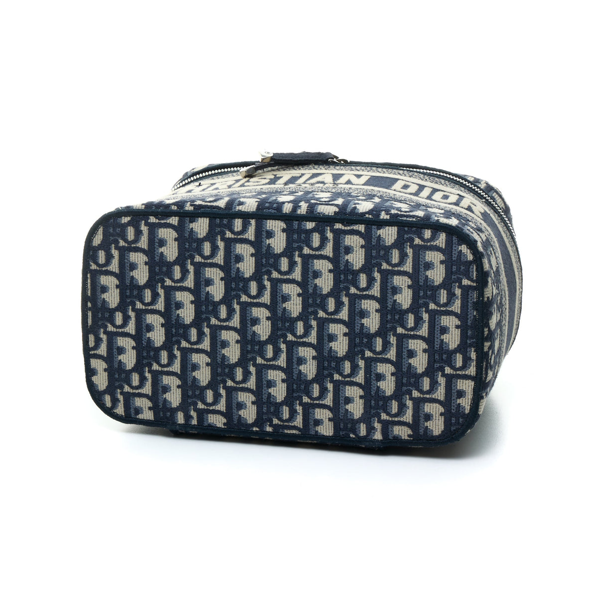Oblique Vanity Navy Top Handle Bag in Jacquard, Silver hardware