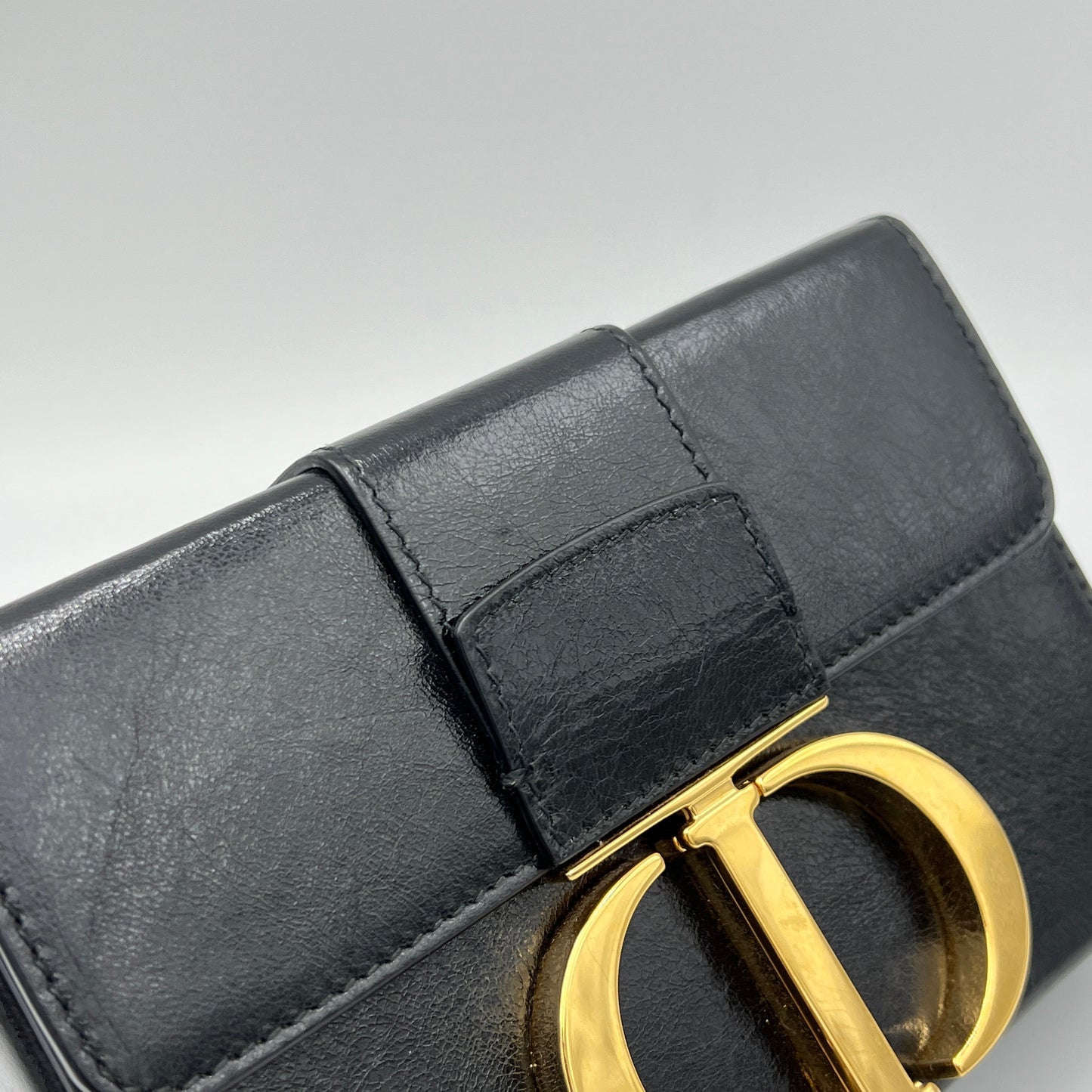 30 Montaigne Box Black Crossbody Bag in Calfskin, Gold hardware