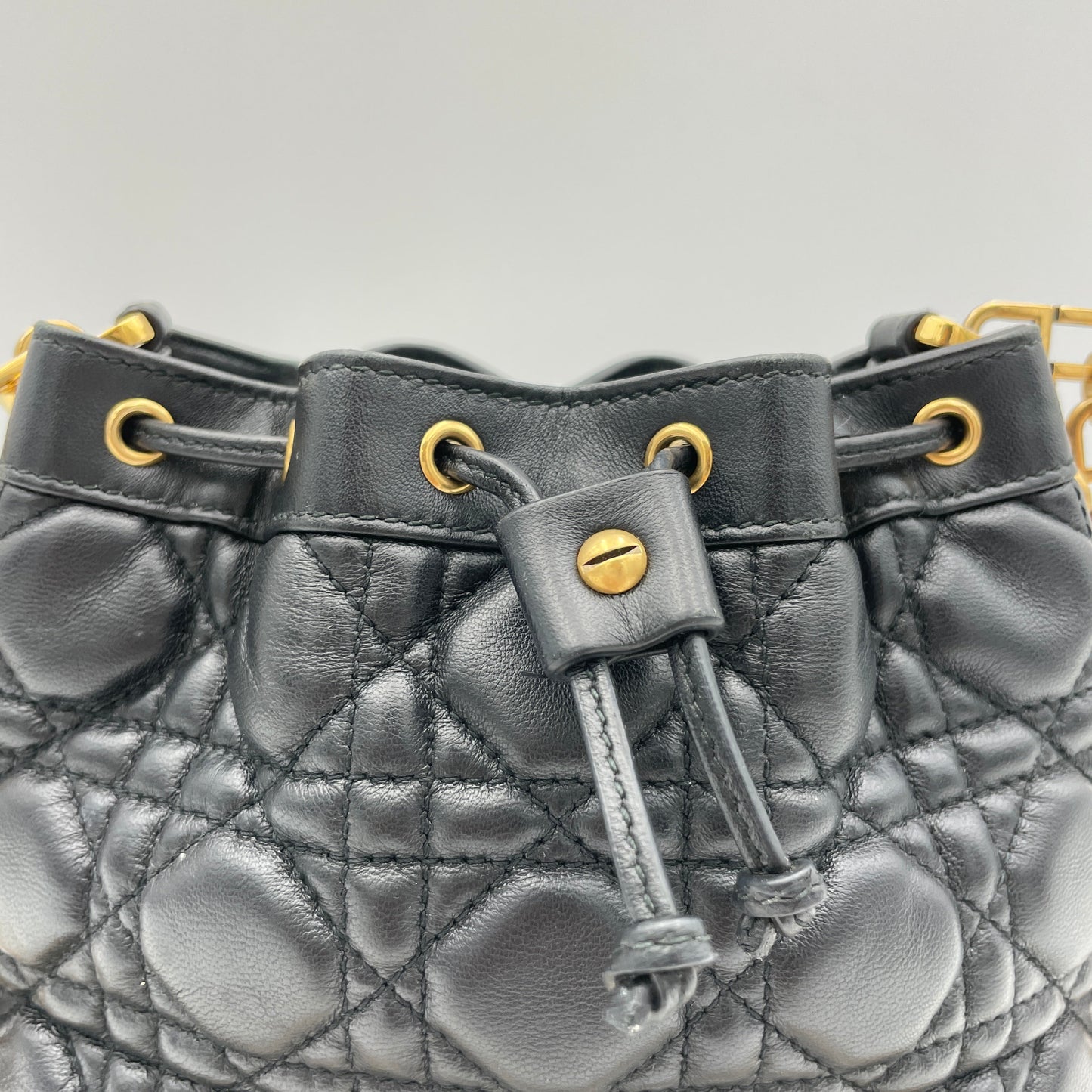 Jolie Bucket Black Crossbody Bag in Lambskin, Gold hardware