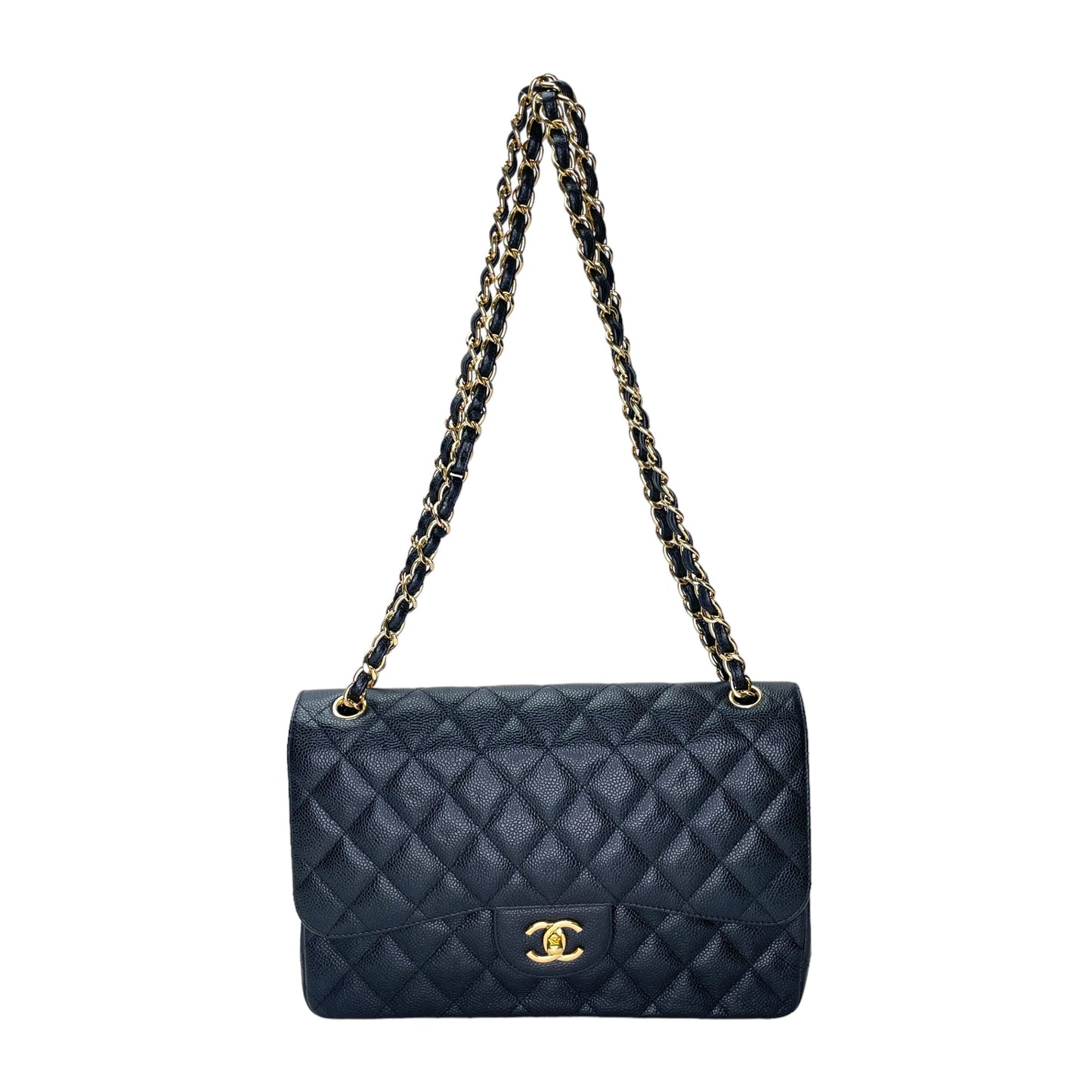 Classic Flap Jumbo Black Shoulder Bag in Caviar Leather, Gold hardware