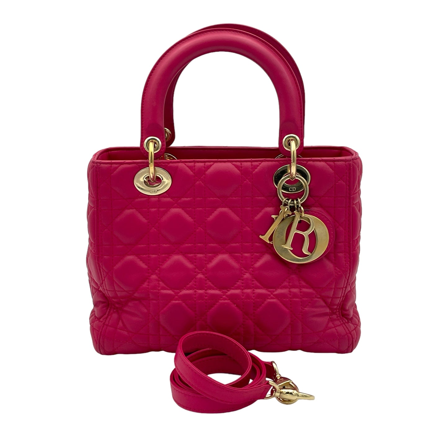 Lady Dior Medium Pink Top Handle Bag in Lambskin, Gold hardware