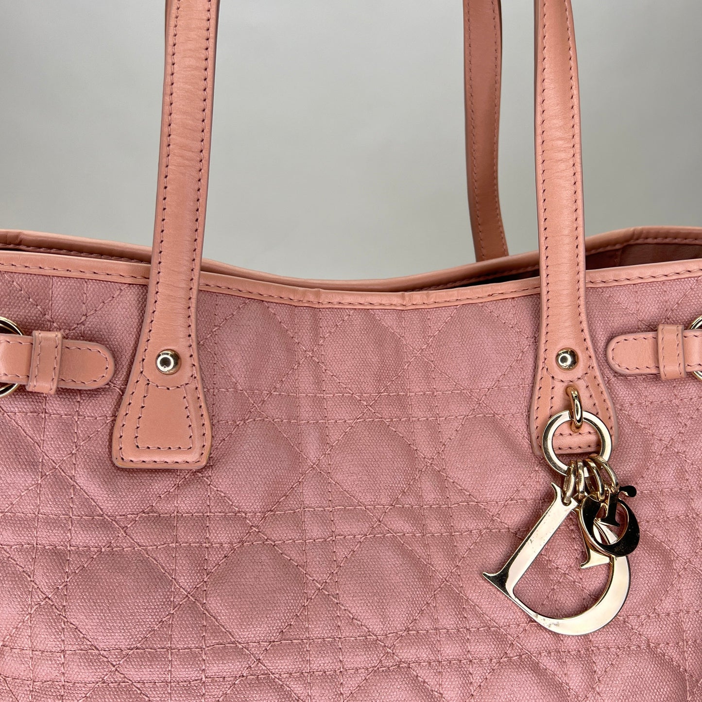 Cannage Pink Tote Bag in Canvas, Gold hardware