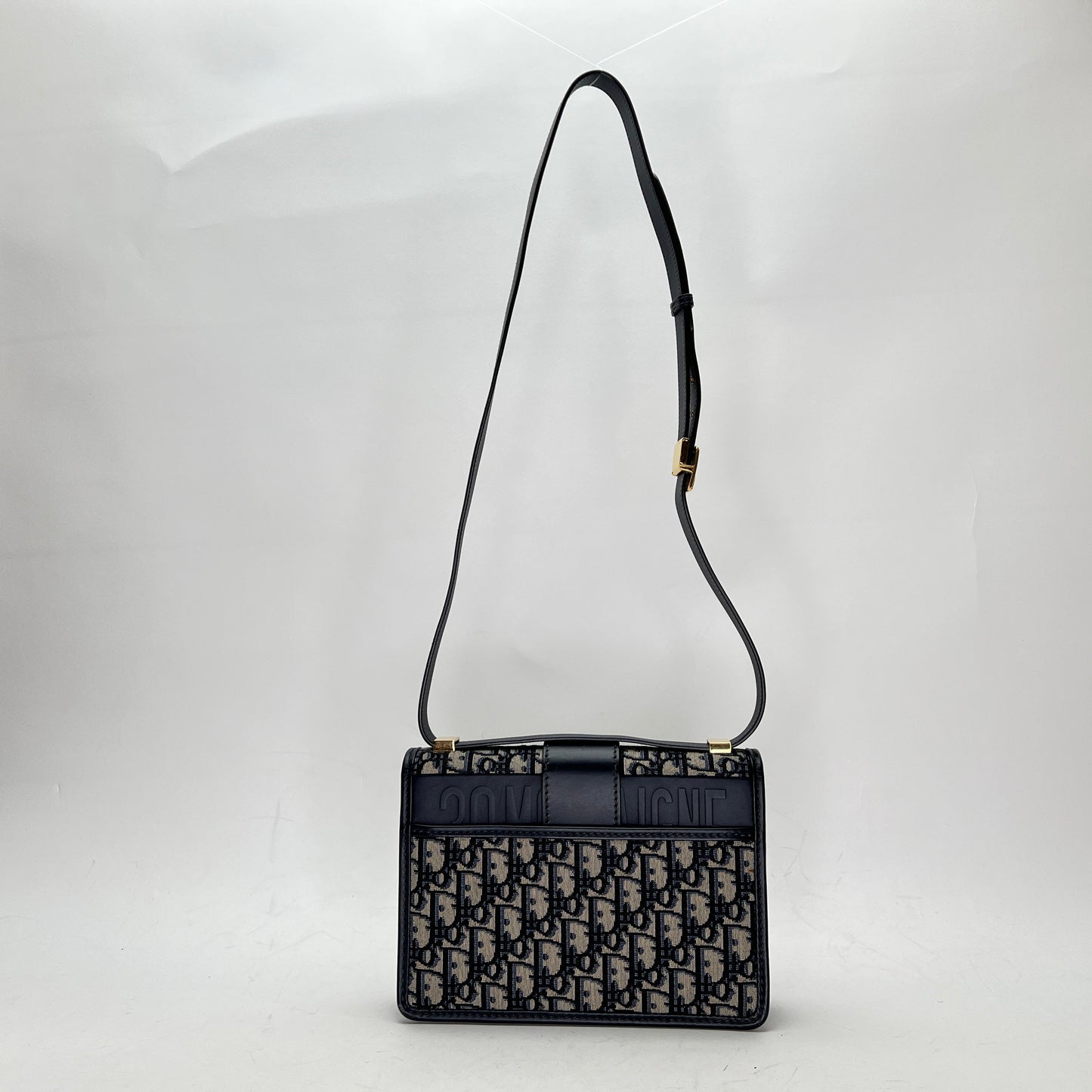 30 Montaigne Medium Navy Shoulder Bag in Jacquard, Gold hardware