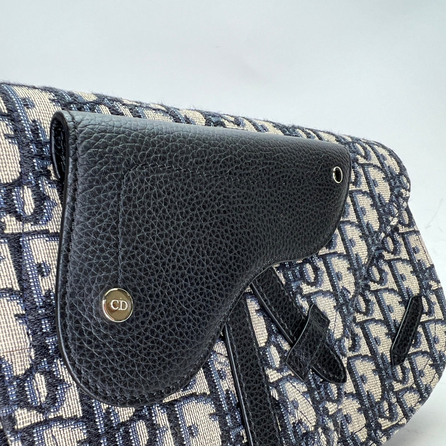 Saddle Navy Shoulder Bag in Jacquard, Gold hardware